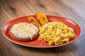 CORN AREPA WITH SCRAMBLED EGGS
